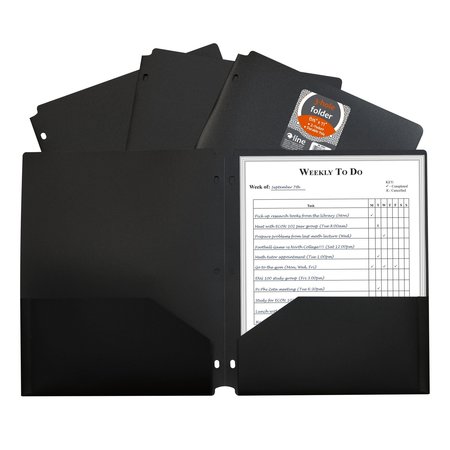 C-LINE PRODUCTS TwoPocket Heavyweight Poly Portfolio Folder with ThreeHole Punch, Black, 25PK 33931-BX